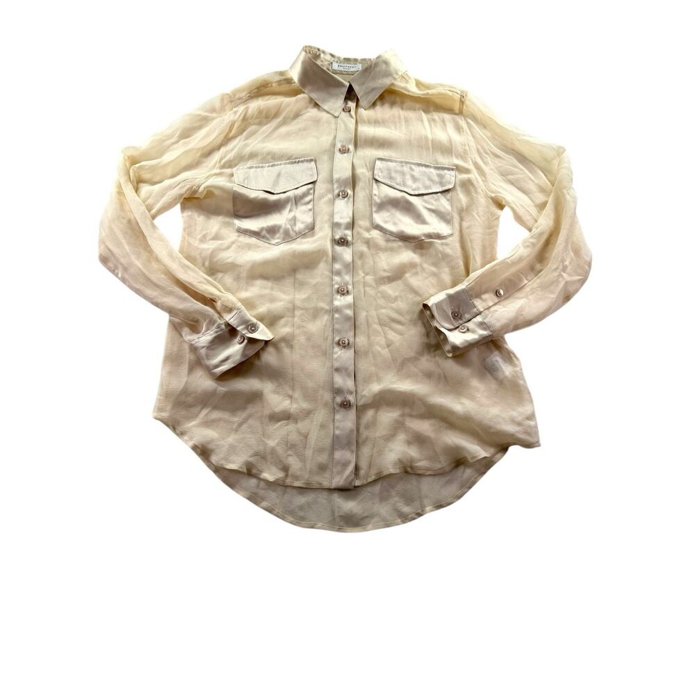 Equipment Femme Sheer Silk Button Up Blouse Womens Small Long Sleeve Beige